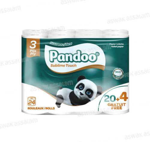 PAPIER HYGIENIQUE 3 PLIS 24 ROULEAUX PANDOO (20 ACHETES = 4 GRATUITS)