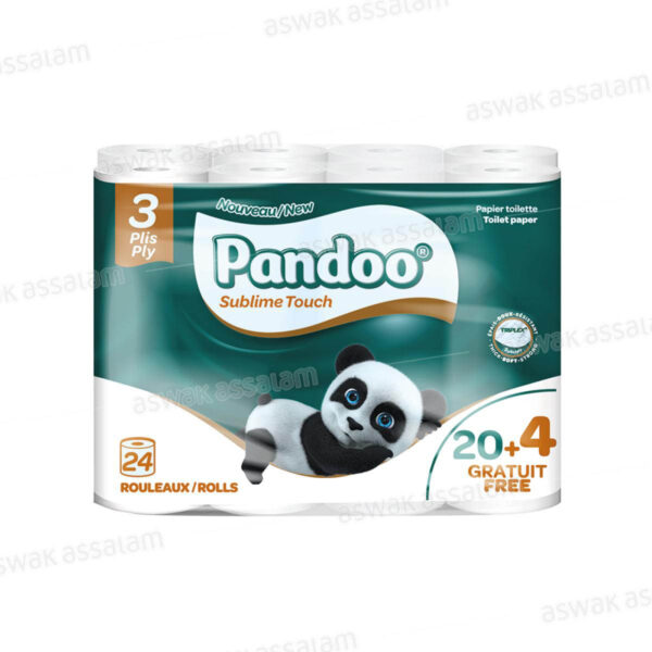 PAPIER HYGIENIQUE 3 PLIS 24 ROULEAUX PANDOO (20 ACHETES = 4 GRATUITS)