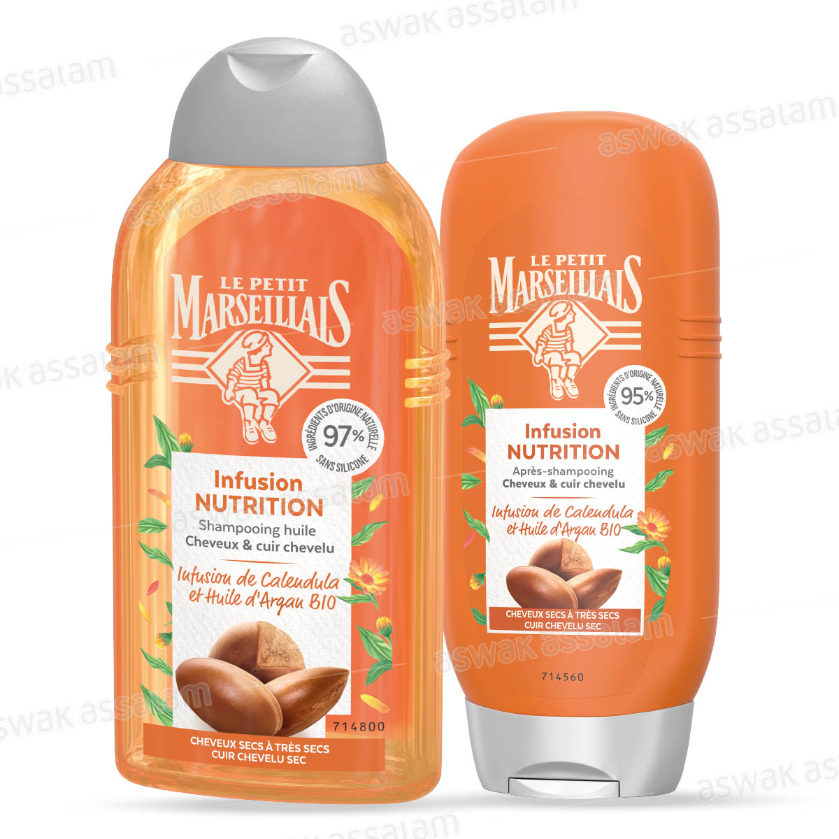 SHAMPOOING POUR CHEVEUX SECS 250ML + APRES SHAMPOOING 200ML GRATUIT LE PETIT MARSEILLAIS
