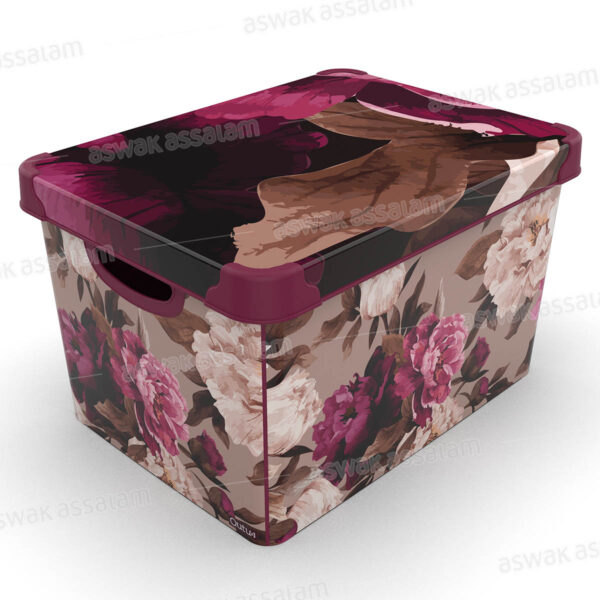 BOITE DE RANGEMENT 20L MOTIF BOUTONS DE ROSE