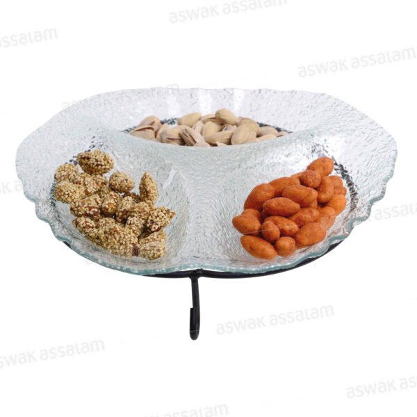 PLAT ROND 3 COMPARTIMENTS EN VERRE AVEC SUPPORT 26CM