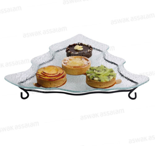 PLAT TRIANGULAIRE FORME SAPIN EN VERRE AVEC SUPPORT 35CM