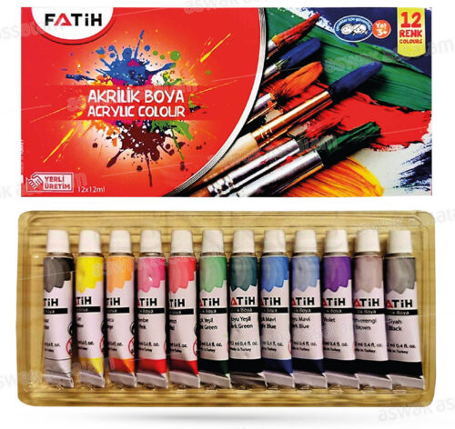 12 TUBES DE PEINTURE GOUACHE ACRYLIQUE 12ML FATIH