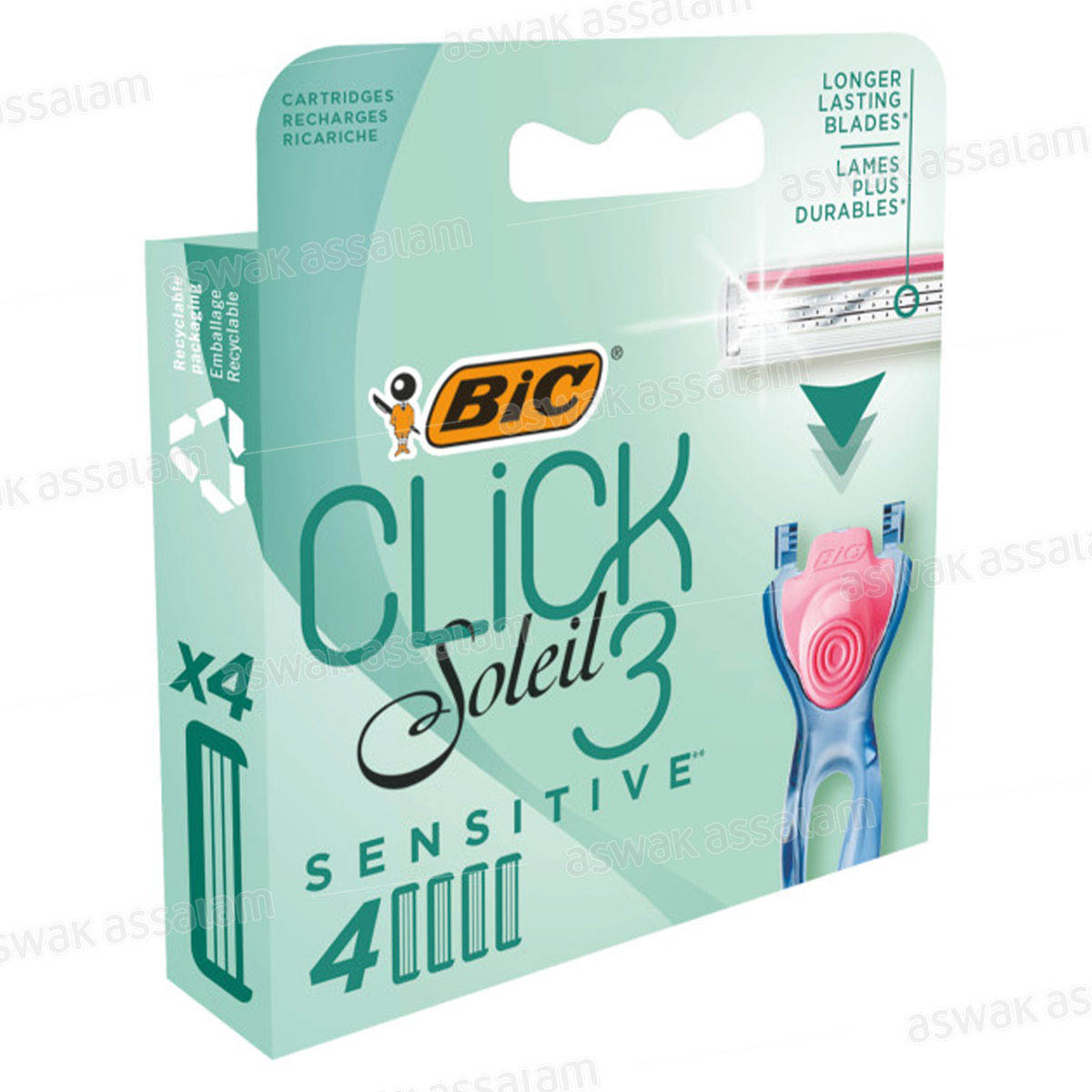 PACK RASOIR CLICK 3 SOLEIL SENSITIVE + 4 RECHARGES 3 LAMES BIC