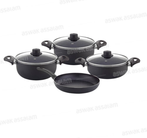 SET DE 7 PIECES 2 MARMITES HAUTES 18 ET 22CM + MARMITE 26CM + POELE 26CM