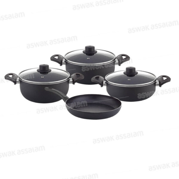 SET DE 7 PIECES 2 MARMITES HAUTES 18 ET 22CM + MARMITE 26CM + POELE 26CM