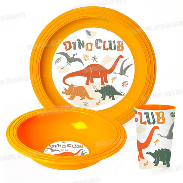 SET DE 3 PIECES GOBELET, BOL ET ASSIETTE EN PLASTIQUE DINO CLUB