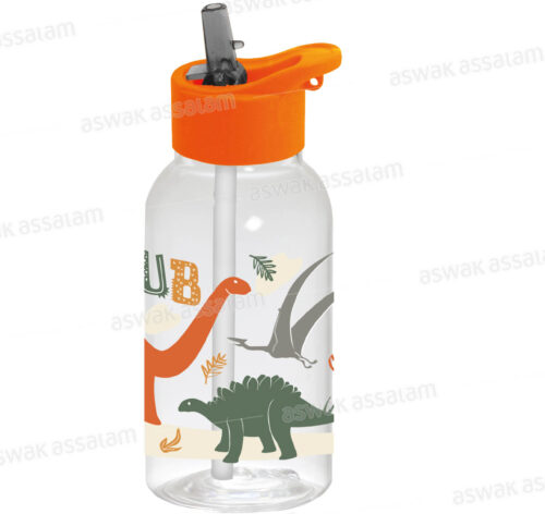 BOUTEILLE A EAU EN PLASTIQUE AVEC PAILLE 460ML DINO CLUB