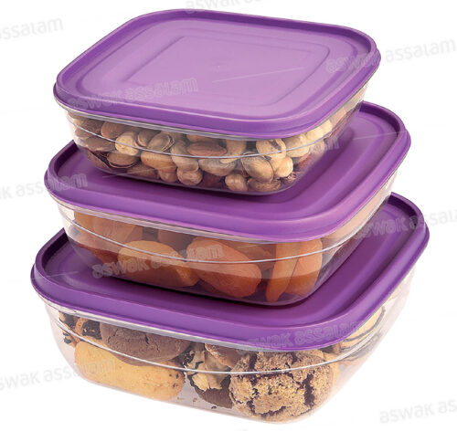 LOT DE 3 BOITES DE CONSERVATION CARREES EN PLASTIQUE 0,7-1,1-1.6L