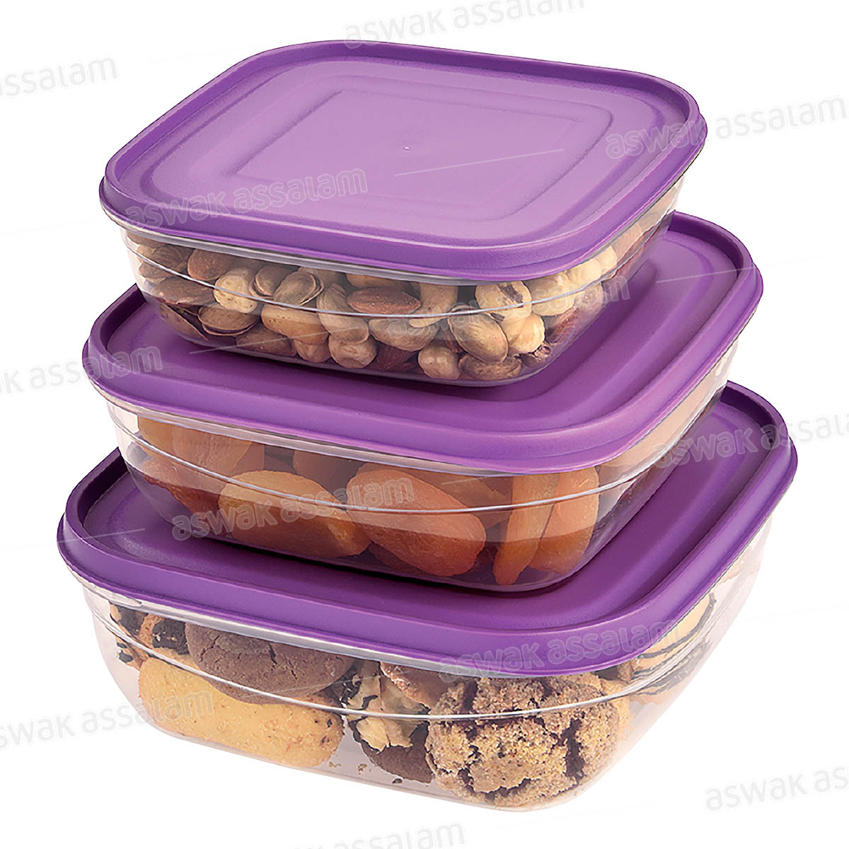 LOT DE 3 BOITES DE CONSERVATION CARREES EN PLASTIQUE 0,7-1,1-1.6L