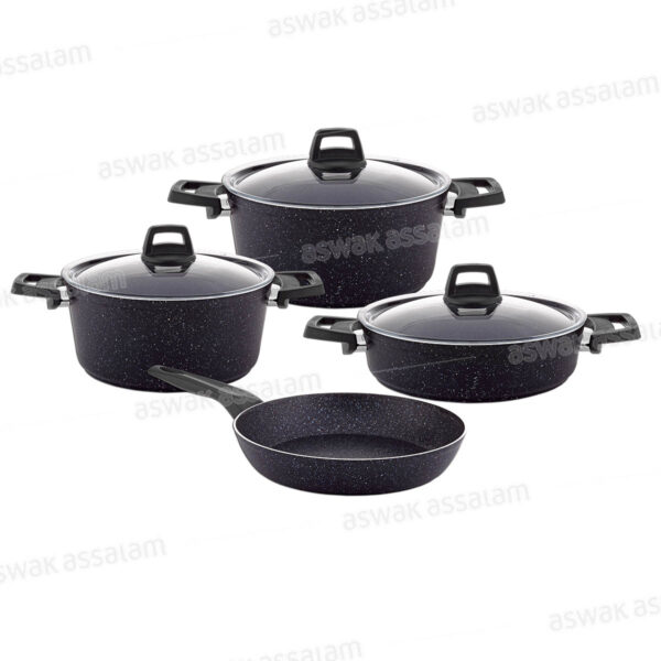 SET DE 7 PIECES 2 MARMITES HAUTES 18 ET 22CM + MARMITE 26CM + POELE 26CM, EPAISSEUR 2.5MM