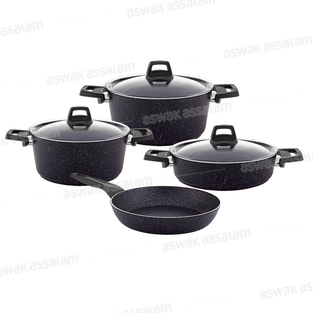 SET DE 7 PIECES 2 MARMITES HAUTES 18 ET 22CM + MARMITE 26CM + POELE 26CM, EPAISSEUR 2.5MM