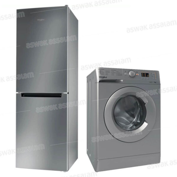 PACK REFRIGERATEUR COMBINE 295L A+ INOX WNF 711EX + MACHINE A LAVER 7KG A+++  SILVER WMTA 7122 S NA WHIRLPOOL