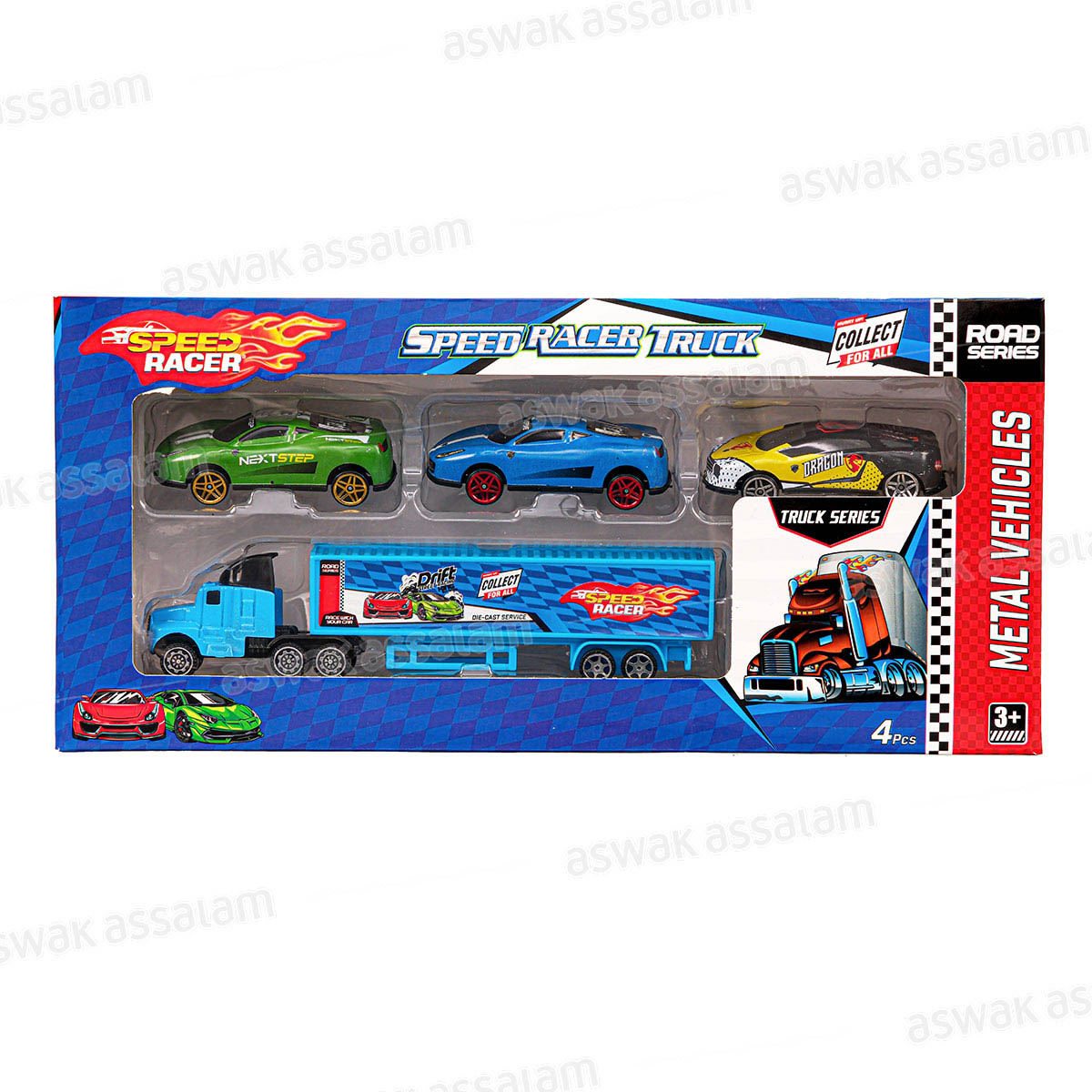 SET CAMION + 3 VOITURES EN METAL 32*15*4,5CM