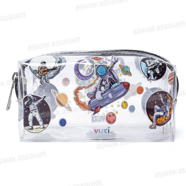 TROUSSE A CRAYONS A FERMETURE ECLAIR TRANSPARENTE MOTIF ASTRONAUTE 18,5*9*6CM VUKI