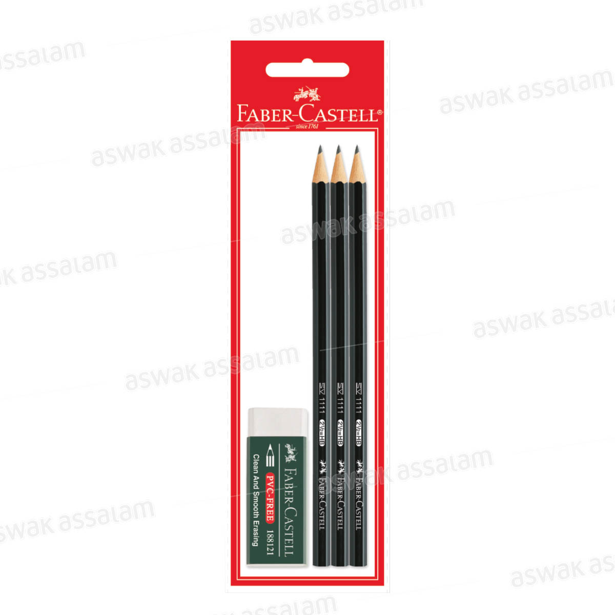 3 CRAYONS NOIRS + GOMME FABER CASTELL