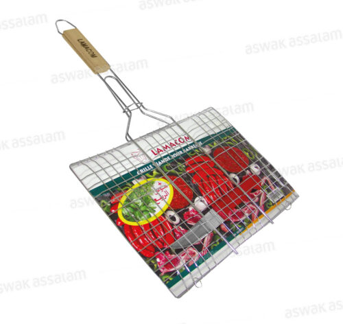 GRILLE VIANDE BOMBE AVEC MANCHE EN BOIS MOYEN MODELE