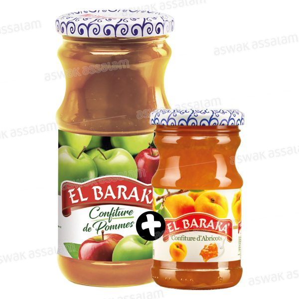 LOT 2 CONFITURES POMME 37CL + ABRICOT 21CL EL BARAKA