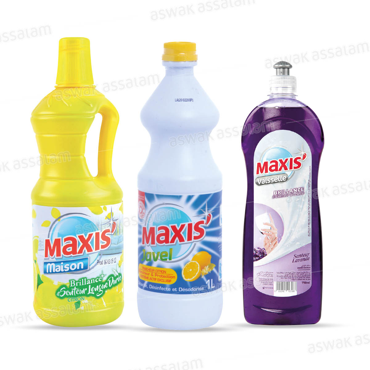NETTOYANT SOL 1L + EAU DE JAVEL 1L + LIQUIDE VAISSELLE 750ML MAXIS'