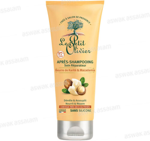 APRES-SHAMPOOING BEURRE DE KARITE ET MACADAMIA CHEVEUX TRES SECS OU FRISES 200ML LE PETIT OLIVIER