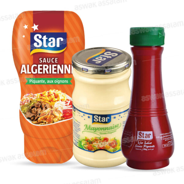 SAUCE ALGERIENNE 290G + MAYONNAISE 21CL + SAUCE PIQUANTE 170G STAR