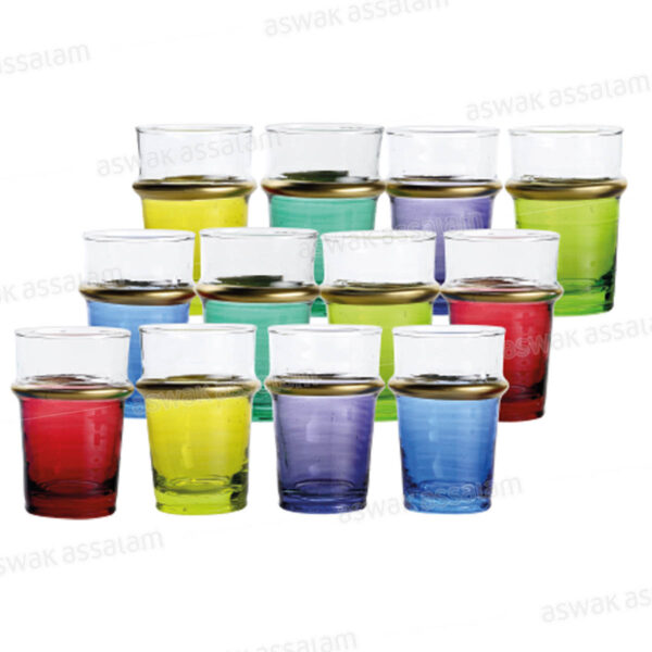 12 VERRES A THE ZMAN COLORES AVEC FILET OR