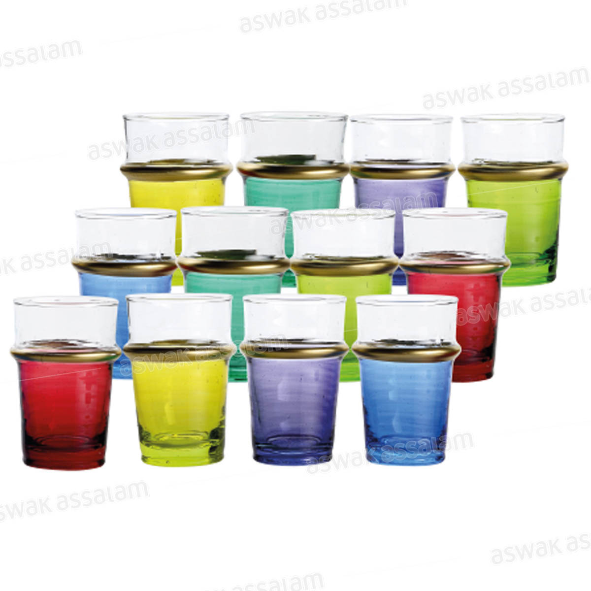 12 VERRES A THE ZMAN COLORES AVEC FILET OR