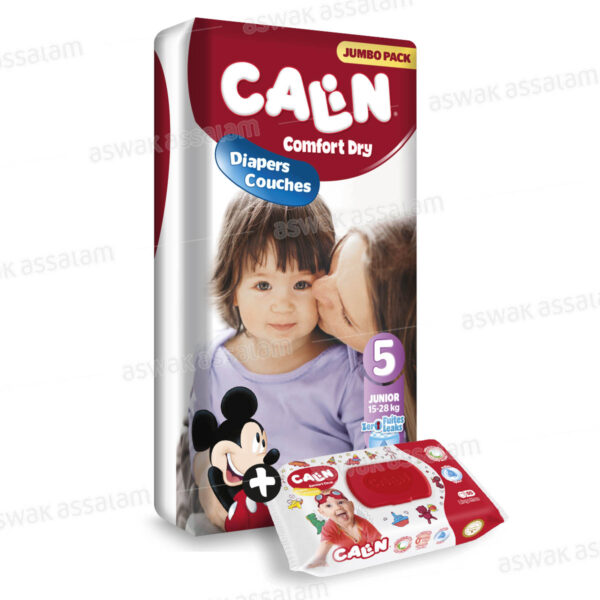 COUCHES BEBE JUNIOR 18-25 KG 48 UNITES JUMBO PACK CALIN + LINGETTES 55 UNITES CALIN GRATUITES