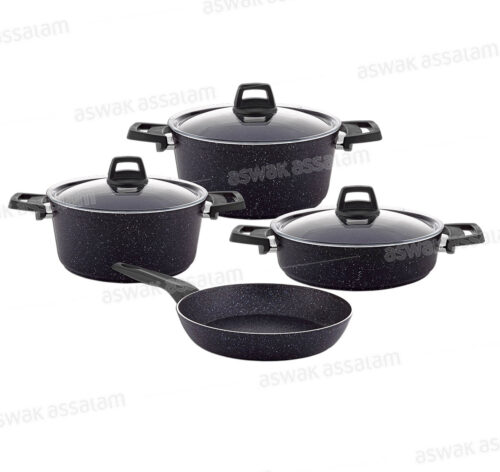SET DE 7 PIECES 2 MARMITES HAUTES 18 ET 22CM + MARMITE 26CM + POELE 26CM, EPAISSEUR 2.5MM