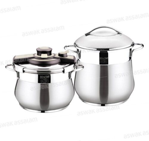 SET 4 PIECES EN INOX AUTOCUISEUR AVEC COUVERCLE 8L + MARMITE AVEC COUVERCLE 12L