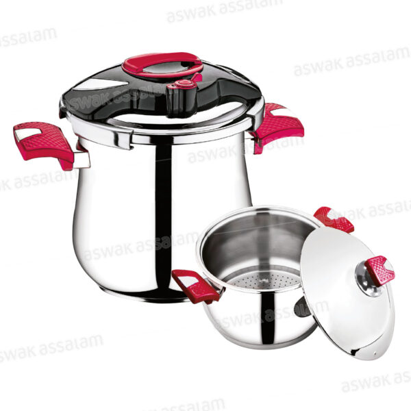 COCOTTE MARMITE OU COUSCOUSSIER 3EN1 7L EN INOX AVEC MANCHE ROUGE TOP CHEF