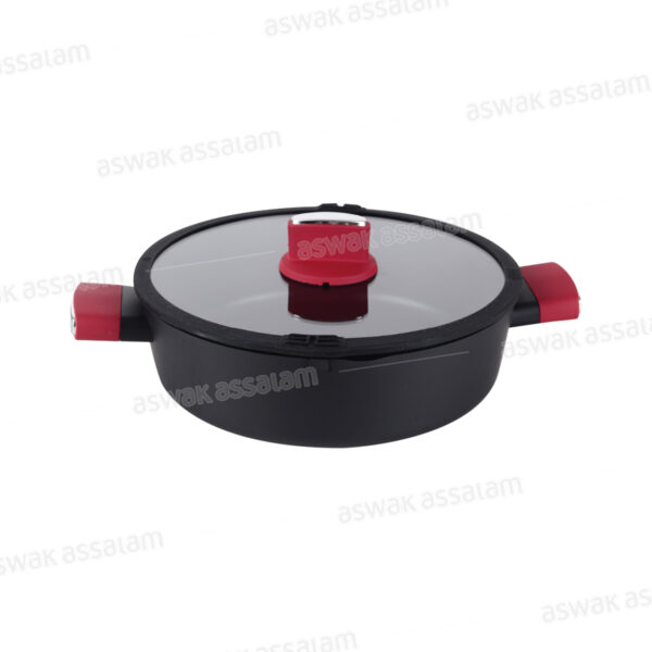 MARMITE BASSE EN ALUMINIUM REVETEMENT ANTI-ADHERENT TEFLON AVEC COUVERCLE 24CM HYPE