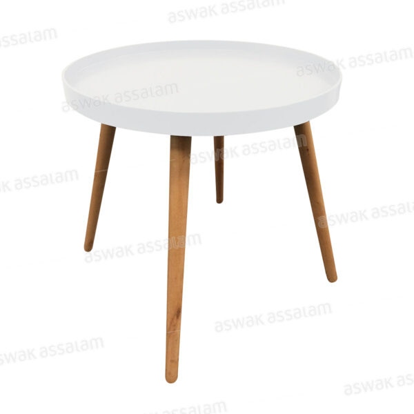 TABLE RONDE BLANCHE FORME PLATEAU 44*50*50CM