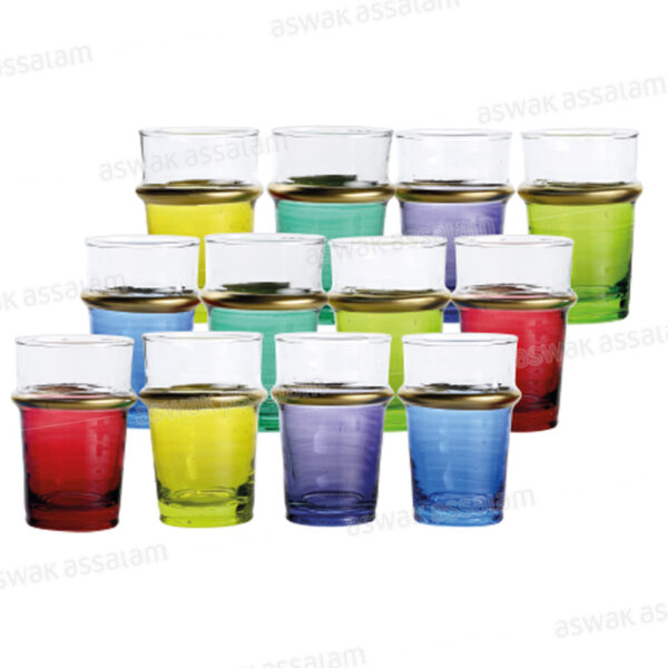 12 VERRES A THE ZMAN COLORES AVEC FILET OR