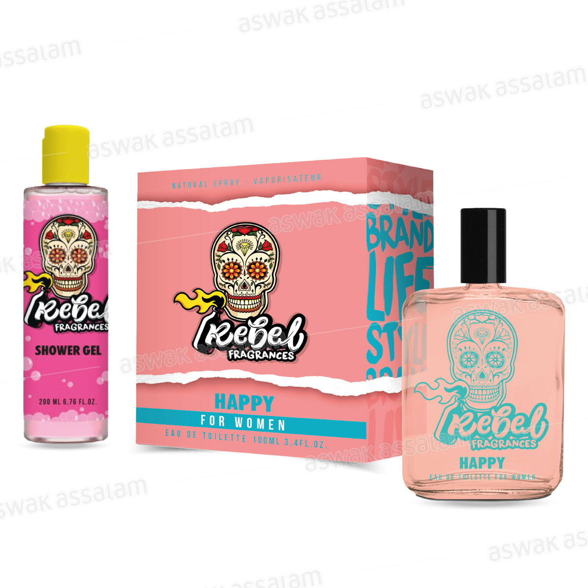 EAU DE TOILETTE POUR FEMME HAPPY 100ML REBEL FRAGANCES (GRATUIT GEL DOUCHE 200ML)