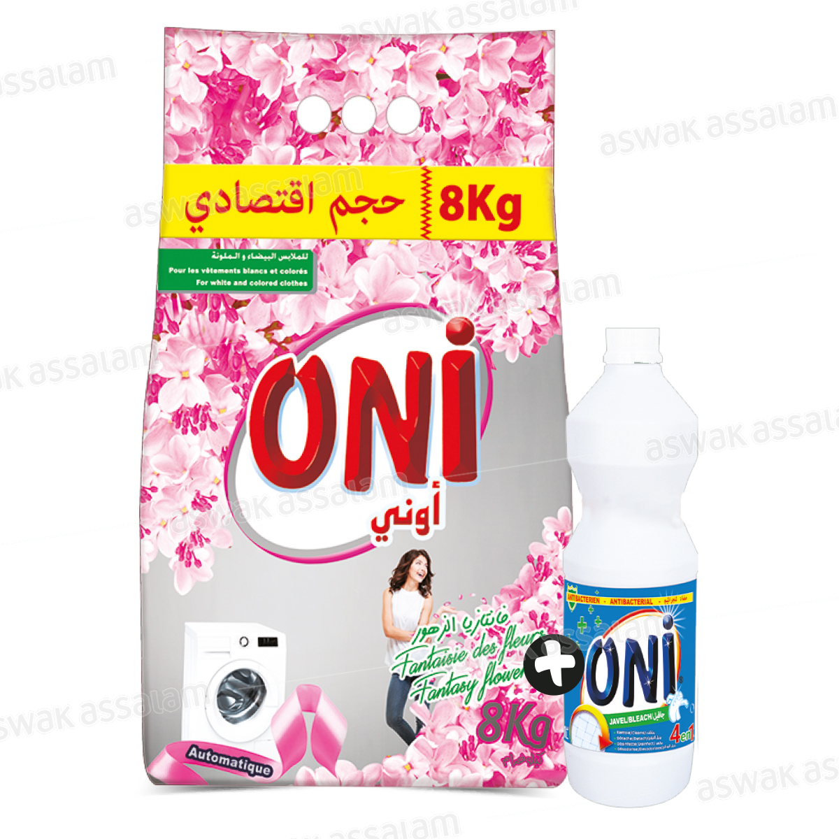 LESSIVE MATIC PARFUM FLORAL 8KG ONI (EAU DE JAVEL 1L GRATUITE)