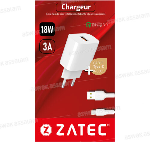 CHARGEUR + CABLE TYPE-C USB Z-46 ZATEC
