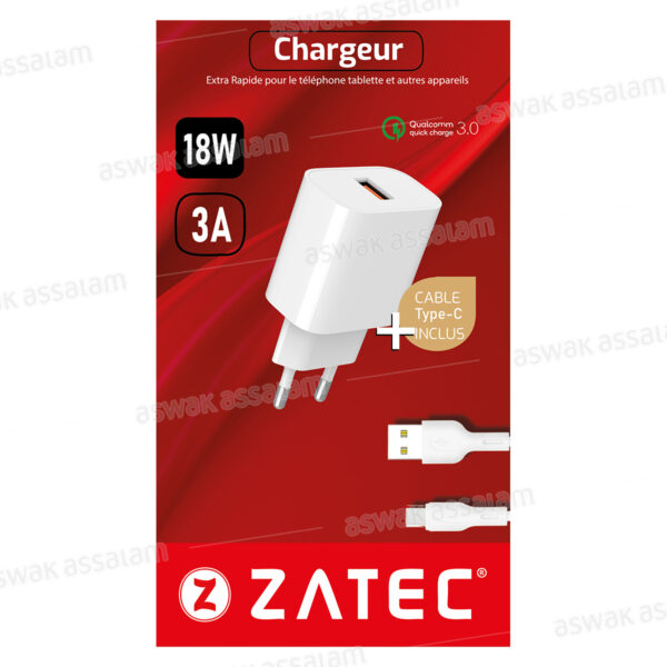 CHARGEUR + CABLE TYPE-C USB Z-46 ZATEC