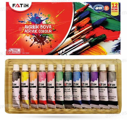 12 TUBES DE PEINTURE GOUACHE ACRYLIQUE 12ML FATIH