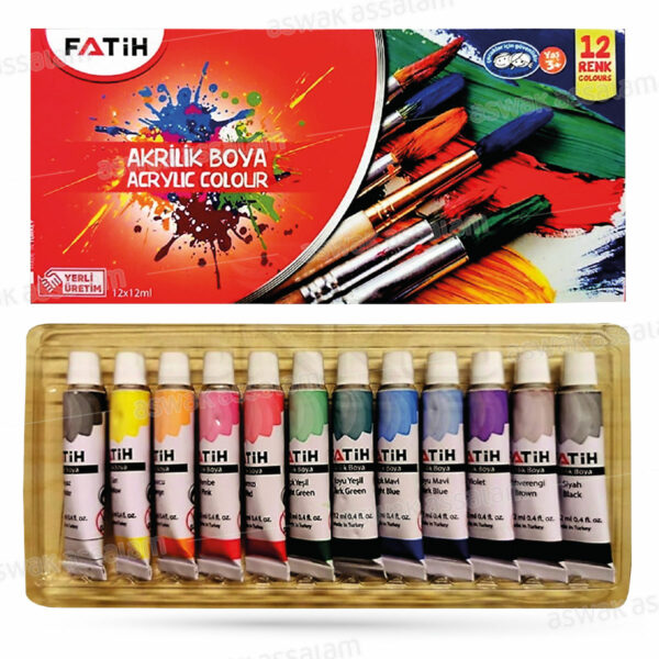 12 TUBES DE PEINTURE GOUACHE ACRYLIQUE 12ML FATIH