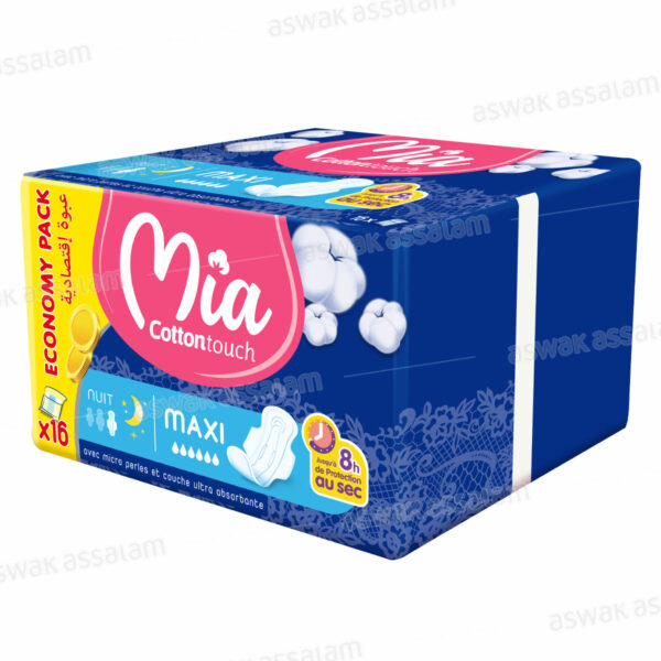 SERVIETTES HYGIENIQUES MAXI NUIT ECONOMY PACK 16 UNITES MIA