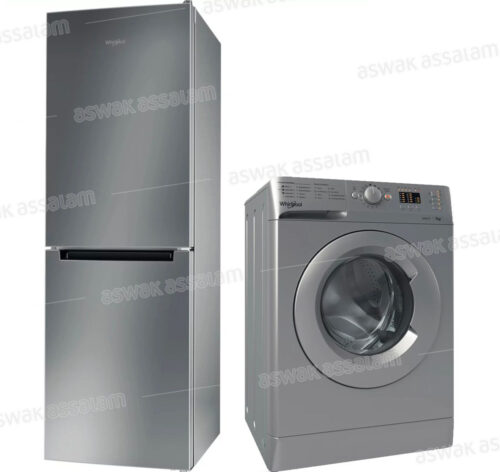 PACK REFRIGERATEUR COMBINE 295L A+ INOX WNF 711EX + MACHINE A LAVER 7KG A+++  SILVER WMTA 7122 S NA WHIRLPOOL