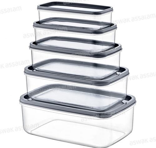 ENSEMBLE DE 5 BOITES RECTANGULAIRES 330ML, 530ML, 850ML, 1,3L, 2,1L