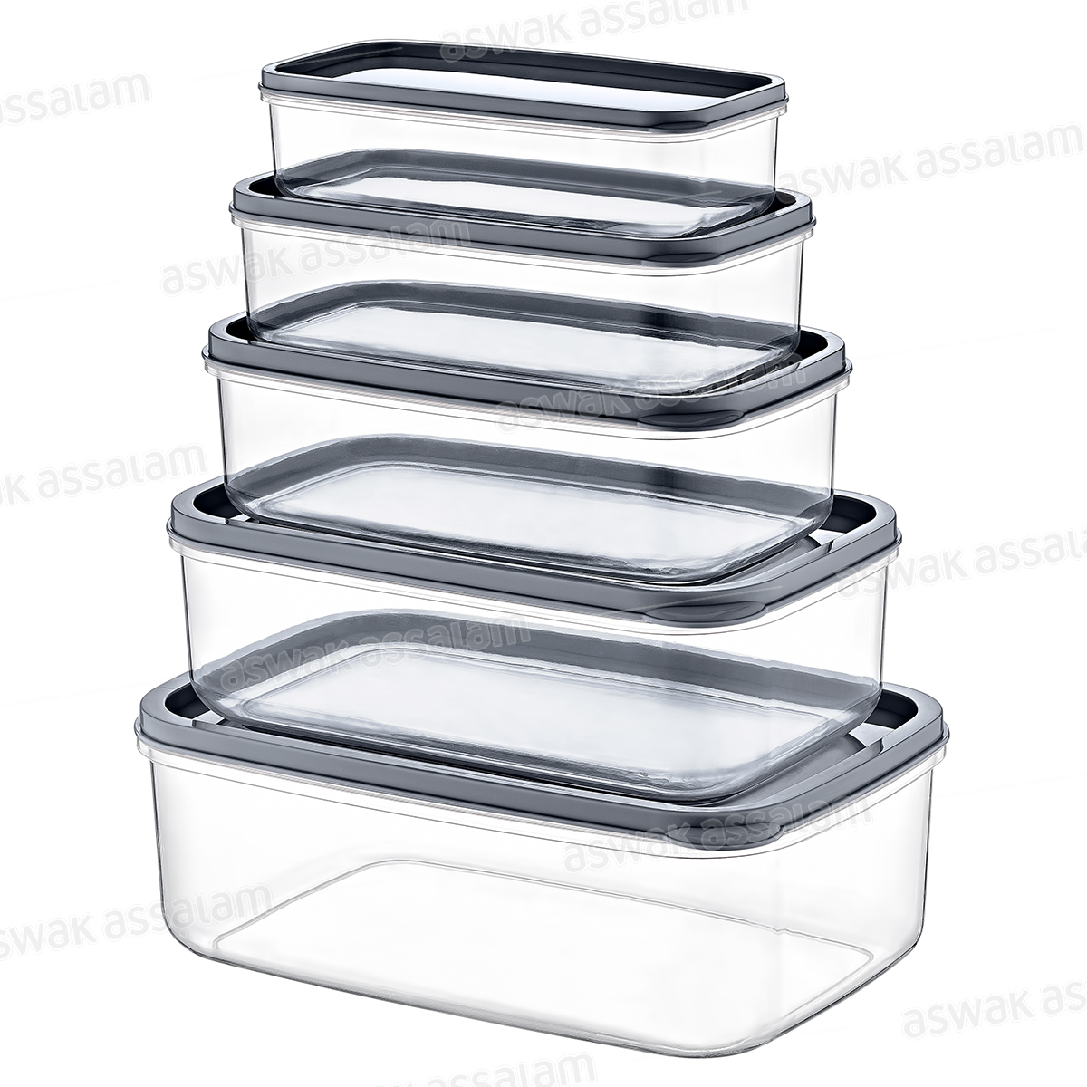 ENSEMBLE DE 5 BOITES RECTANGULAIRES 330ML, 530ML, 850ML, 1,3L, 2,1L