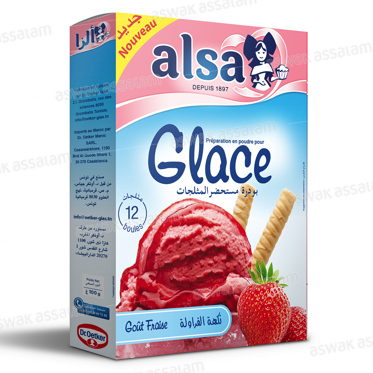 PREPARATION EN POUDRE POUR GLACE SAVEUR FRAISE 100G ALSA