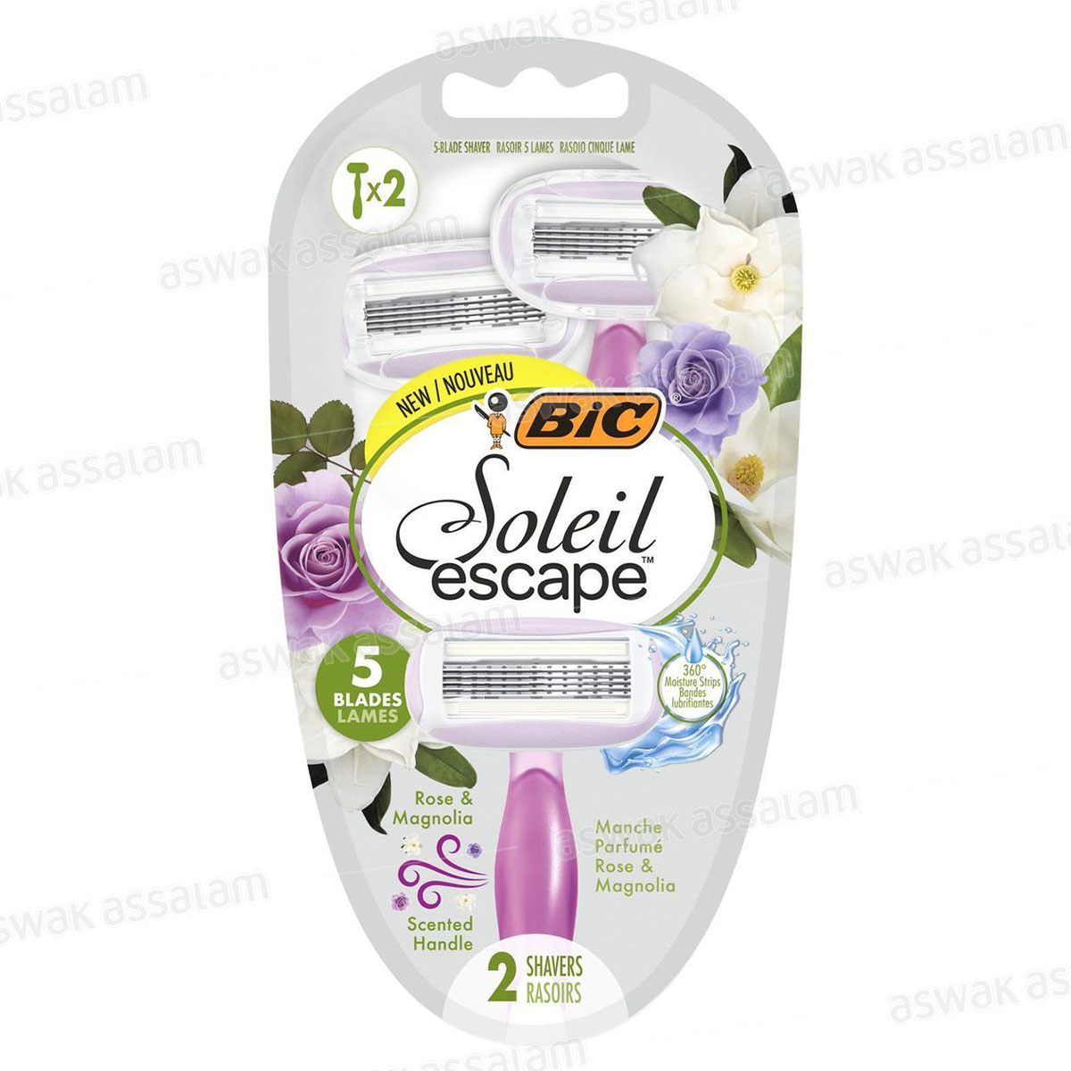 RASOIR 5 LAMES SOLEIL ESCAPE ROSE ET MAGNOLIA 2 UNITES BIC