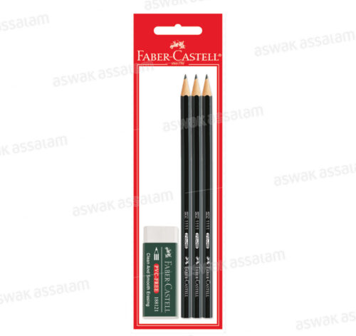 3 CRAYONS NOIRS + GOMME FABER CASTELL
