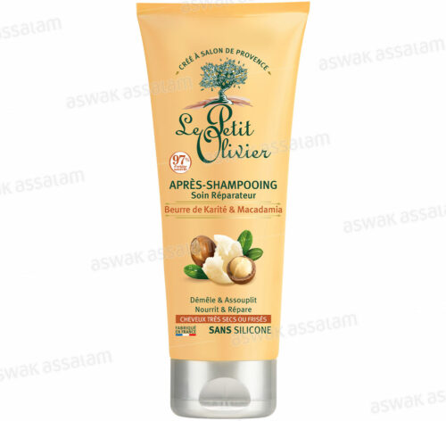 APRES-SHAMPOOING BEURRE DE KARITE ET MACADAMIA CHEVEUX TRES SECS OU FRISES 200ML LE PETIT OLIVIER