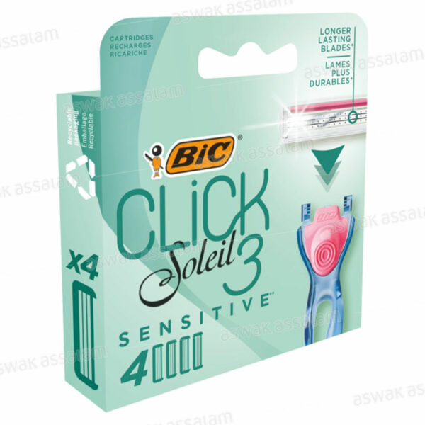 PACK RASOIR CLICK 3 SOLEIL SENSITIVE + 4 RECHARGES 3 LAMES BIC