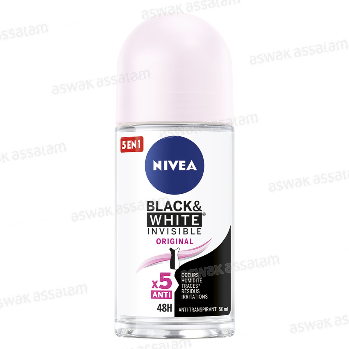 DEODORANT BILLE POUR FEMME 5 EN 1 BLACK AND WHITE INVISIBLE ORIGINAL 50ML NIVEA